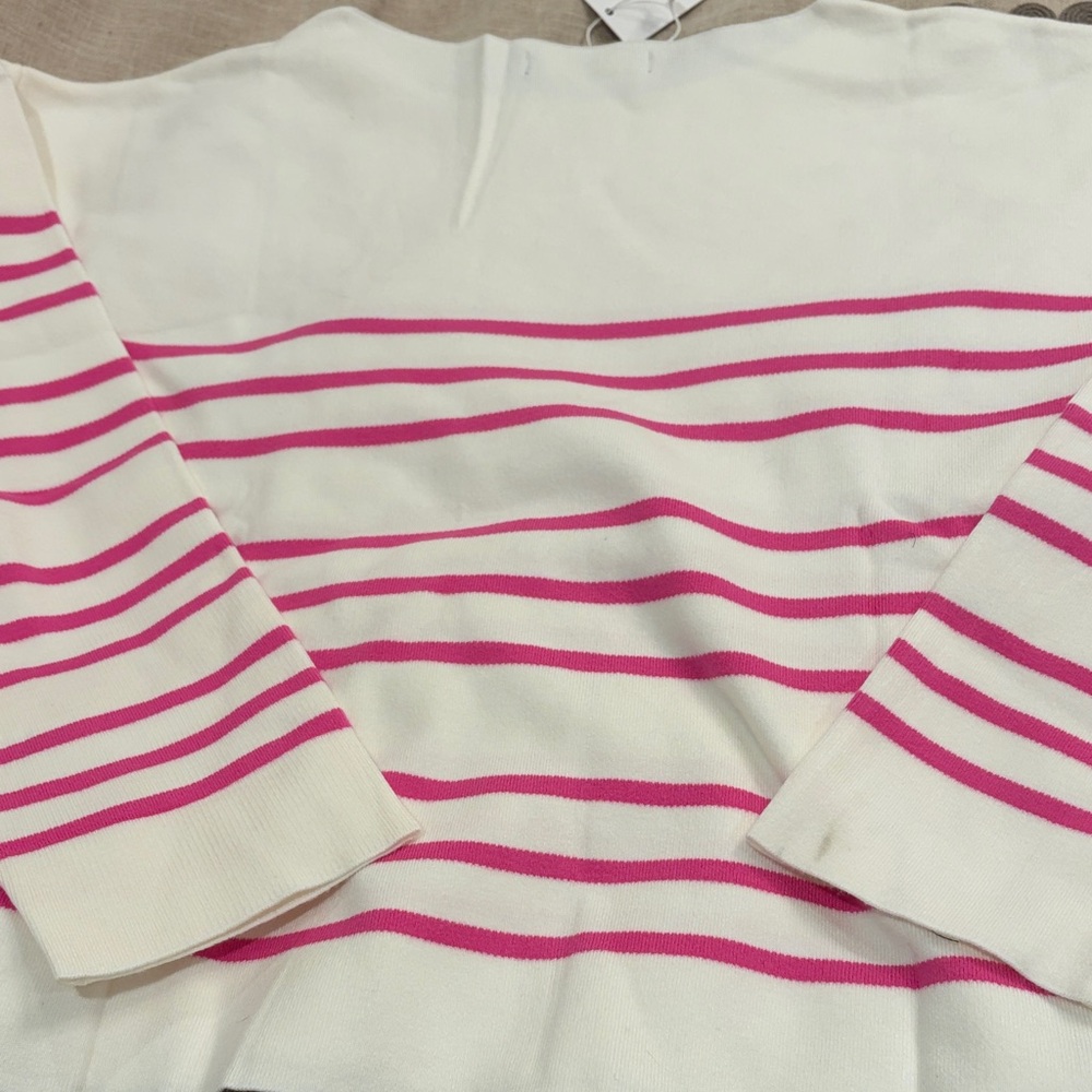 Mango White w/ Fuchsia Stripes Boat-Neck Knitted Sweater/NWT/XXL - Picture 12 of 14